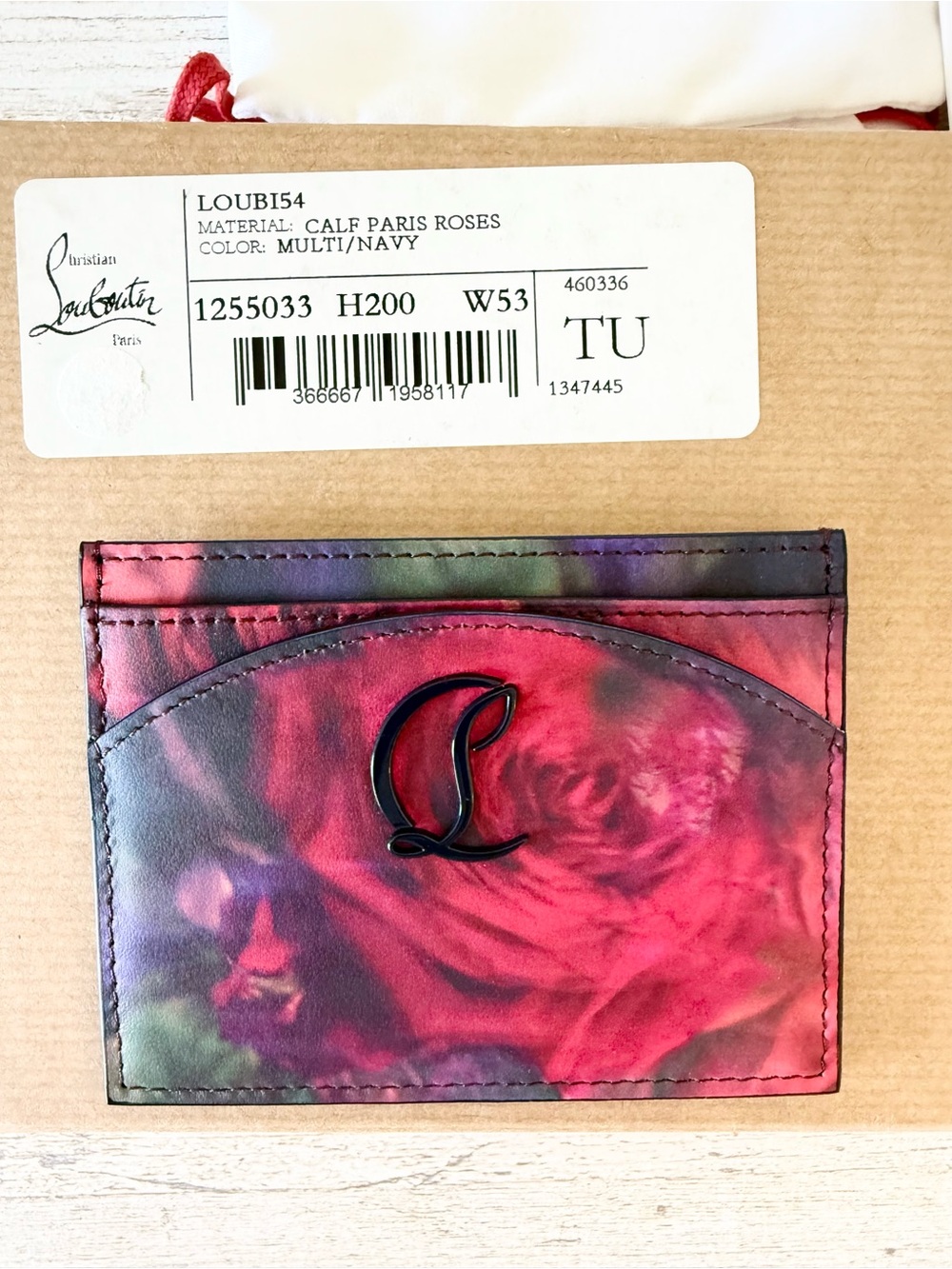 New Christian Louboutin Loubi54 Rose print leather card holder